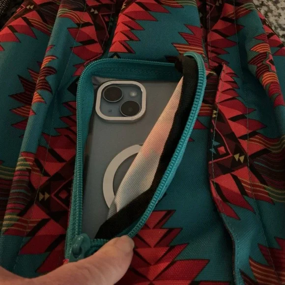 Kavu Vibrant Teal and Green Aztec Print Backpack - Picture 6 of 12